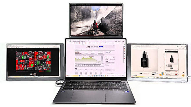 노트북 트리플모니터 포터블 듀얼 모니터, 14인치 트리플모니터 (마운트형) S680, 35.56cm