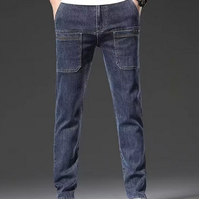 AOKADA 남성 스판 데님 팬츠 봄 가을 슬림핏 포켓 카고 청바지