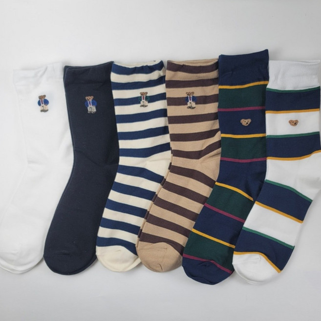 스트라이프 곰돌이 남자 남성 패션 양말 신사 정장 학생 발목 무지 중목 면
