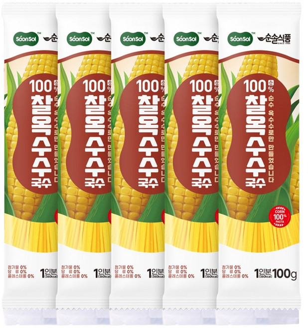 순솔 무설탕 100% 찰옥수수국수, 찰옥수수국수 100g x 5봉, 100g, 5개