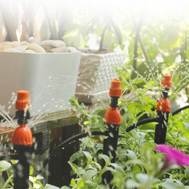 HK.sell 링크 자동 급수기 화단 물주기 세트 레인 센서 스프링클러, 자동급수기1개+듀얼노즐40개, 1세트