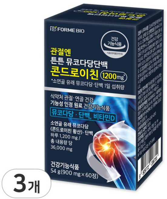 관절엔 콘드로이친 1200 식약처 인정 건강기능식품 소연골 뮤코다당단백 포미바이오, 3개, 60정