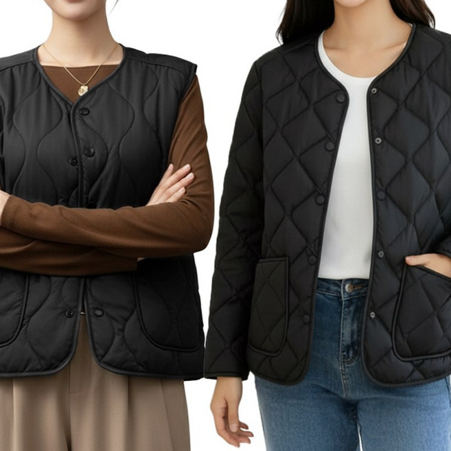 아르올 여성 퀄팅 경량 패딩점퍼 조끼 2종 세트 얇은패딩 경량조끼