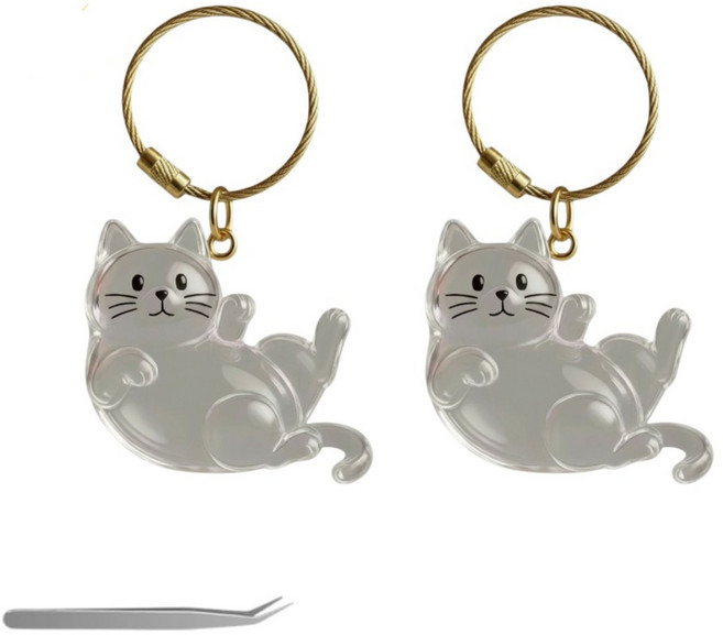 하루박스 반려묘 고양이 털 키링 보관함 키링 1+1+핀셋 세트 열쇠고리 캡슐 추억, 2개, H 뒹굴냥 (핀셋포함)