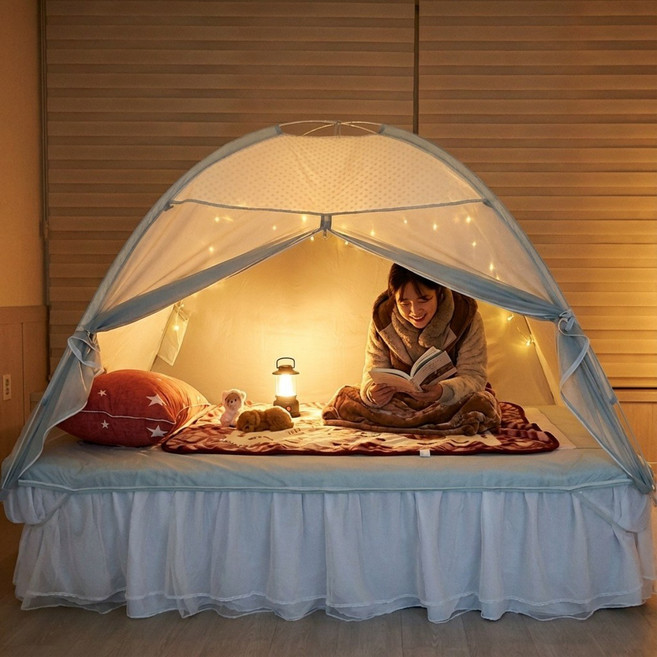 웜리브 원터치 난방텐트 싱글 1인용 수면 실내보온 외풍차단