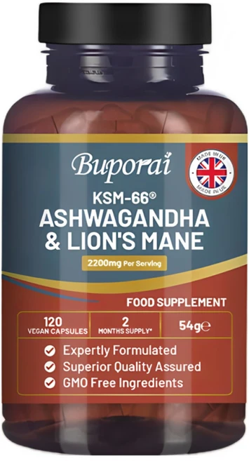 KSM-66 아슈와간다 및 사자의 갈기 정제 - 고강도 2200mg | KSM-66 아슈와간다 뿌리 추출물 및 사자의 갈기 버섯 추출물, 1개, 60정 - 쿠팡