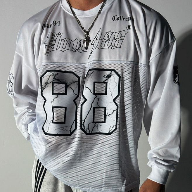 (긴팔) 스티치 88 럭비 매쉬 맨투맨 2COLOR 빅사이즈 짐웨어 오버핏 도프룸