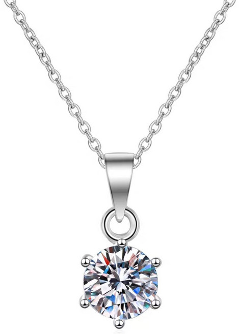 HARUNO 모이사나이트 6프롱 2캐럿 모조 다이아몬드 팬던트 S925실버 도금 목걸이