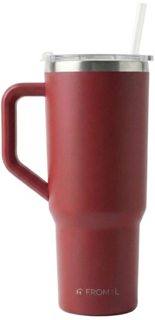 프로멜 보온보냉 대용량 빨대 손잡이 텀블러, 1개, 1180ml, 레드
