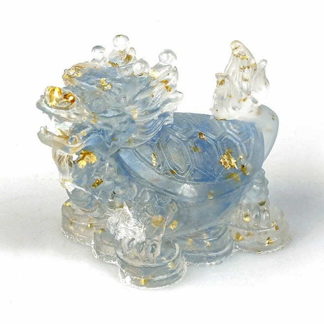 念念不忘 水晶龍龜擺飾 能量風水擺件 多色晶石工藝品, 水晶龍龜擺飾-海藍寶