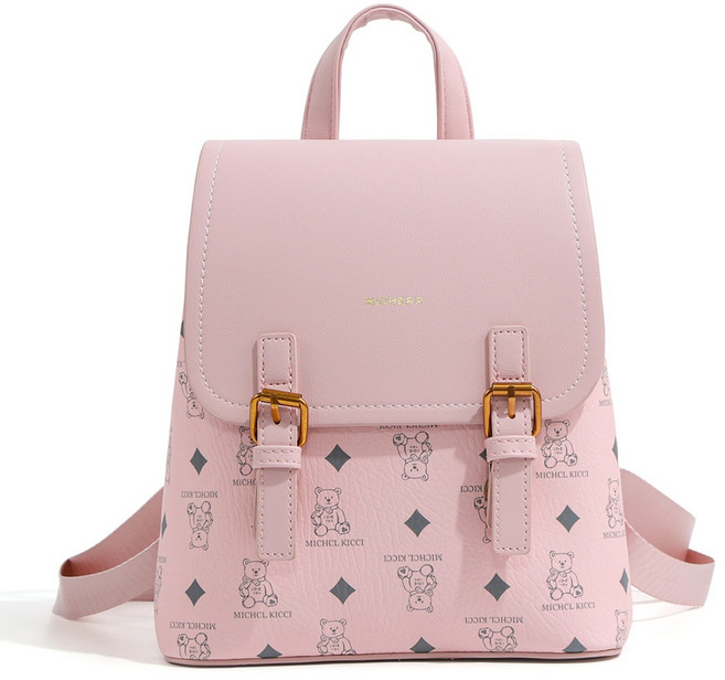 여성용 민트핑크 베어패턴 캐주얼 백팩 / 가벼운 스몰 데일리 가방