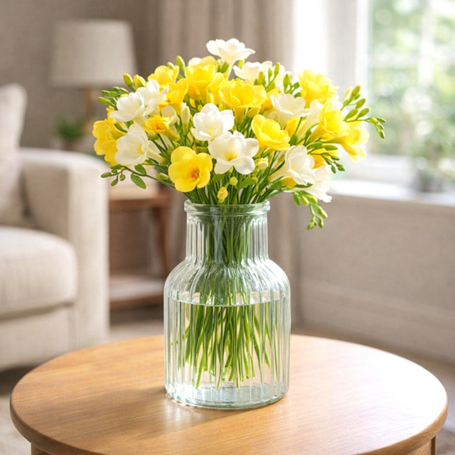 썬앤홈 심플 스트라이프 유리 대형 화병 20cm, 투명