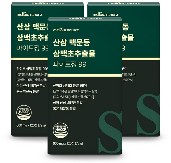 멜로우네이쳐 산삼 맥문동 삼백초추출물 파이토정 99 120정 대용량, 3개