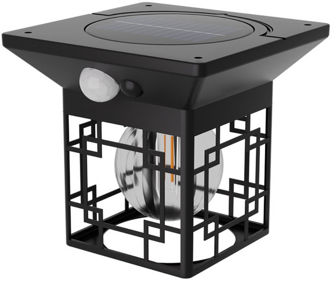 HOMIE 태양광 방수빈티지 정원등 무선 설치형벽등 센서 조명등, 블랙