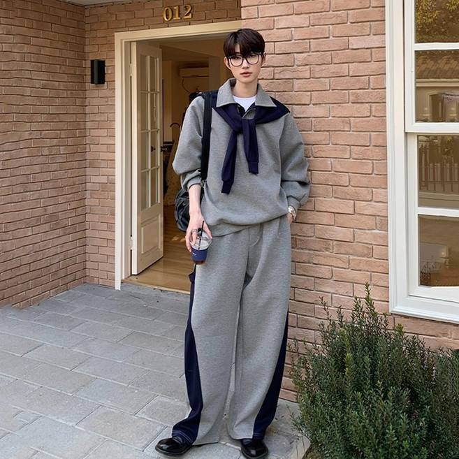 ANYOU 남성 옷 세트 루즈핏 맨투맨 세트 트레이닝 바지 세트 패션 캐주얼 투피스 봄가을