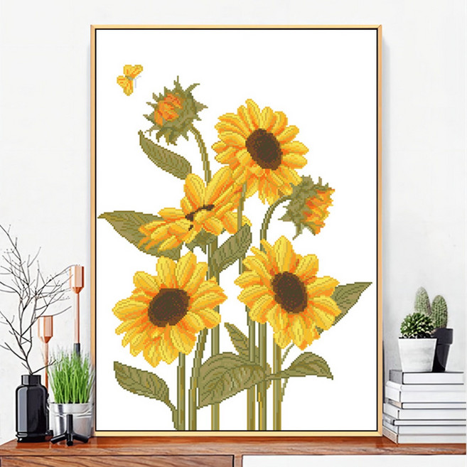 실십자수 도안 세트 초보자 DIY 패키지, 해바라기 40x54cm, 1개