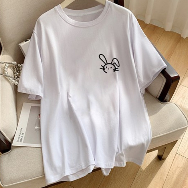 1+1(2장 세트) 스타일아유 여성 루즈핏 반팔 티셔츠 귀여운 캐릭터 패턴이 데일리 캐주얼 TS2448