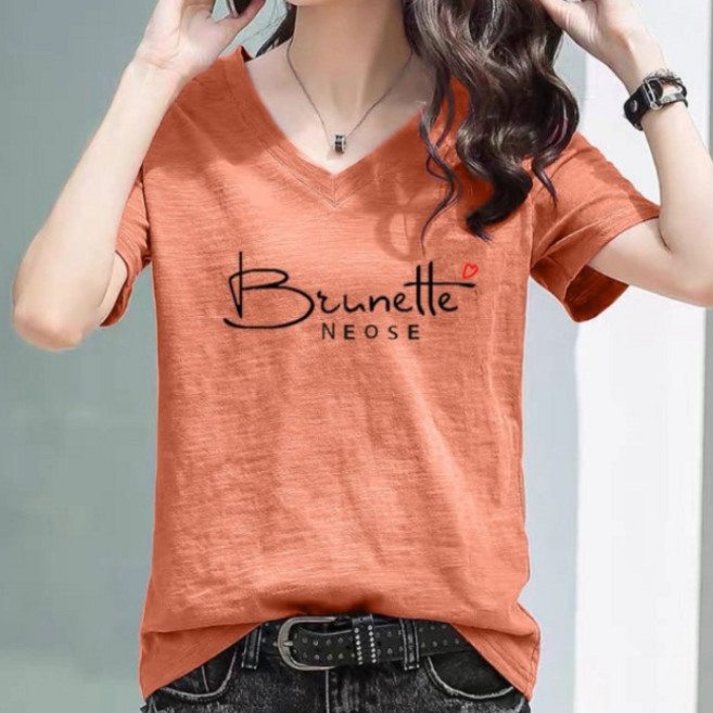 브이넥 슬림핏 면티 여성 반팔티 스판티 슬림핏 여름 티셔츠 베이직 반소매