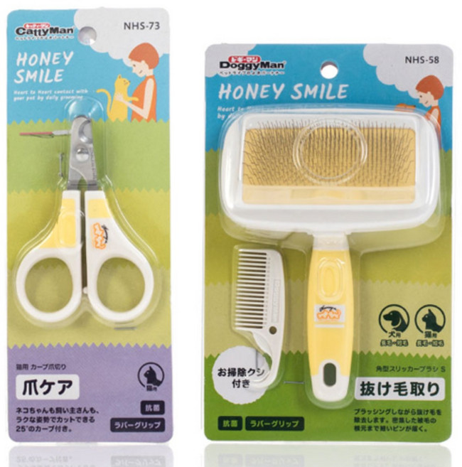 도기맨 반려동물 발톱깎이 S NHS-73 + 슬리커 브러쉬 S NHS-58, 혼합색상, 1세트