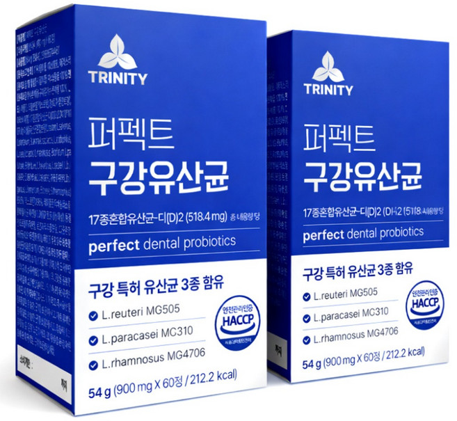 퍼펙트 구강유산균 HACCP인증 구강 특허 유산균 3종, 2개, 60정