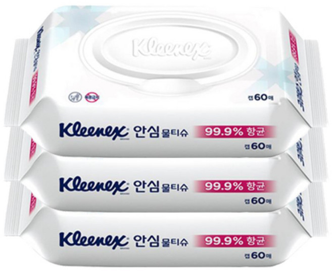 크리넥스 안심 99.9% 항균 60매 물티슈 캡형, 60매입, 9개
