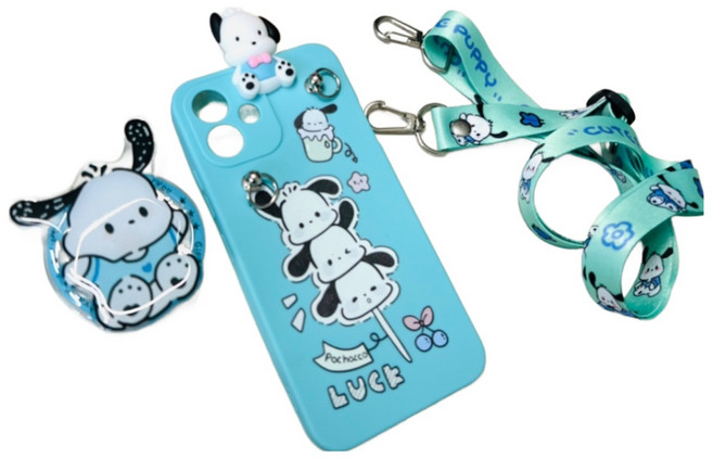 AT-M130 귀여운 포차코 강아지 캐릭터 입체 회전 스마트톡 거치대 목걸이 케이스