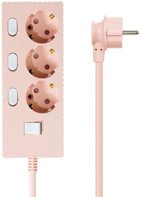 파워존 자동소화 4000W 고용량 웨이브 개별스위치 과부하차단 3구 멀티탭 50cm 1.5m 3m 5m 7m, 자동소화 개별스위치 3구 5m 파스텔핑크, 1개