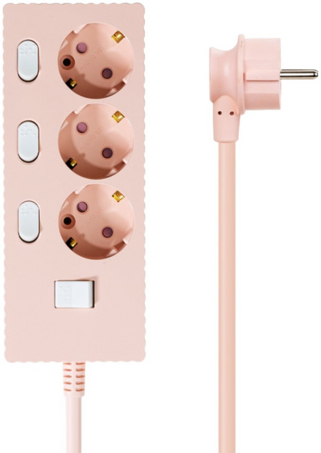 파워존 자동소화 4000W 고용량 웨이브 개별스위치 과부하차단 3구 멀티탭 50cm 1.5m 3m 5m 7m, 자동소화 개별스위치 3구 1.5m 파스텔핑크, 1개