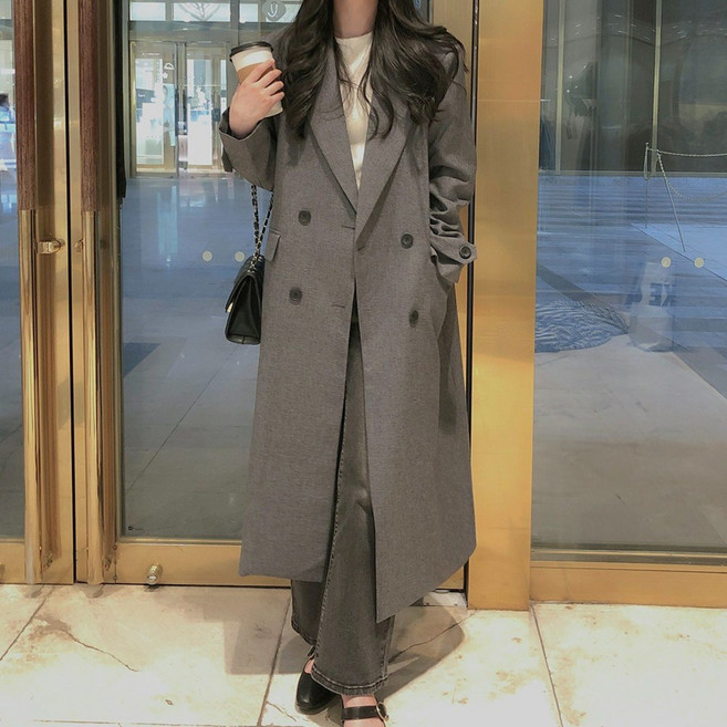 (국내 자체 제작) 로에즈 더블 투버튼 롱코트 자켓