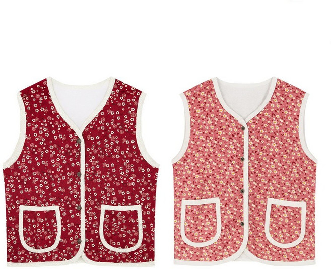 2장세트 유니미스 엄마 할머니 김장조끼 봄가을 플라워 베스트 여성 옷