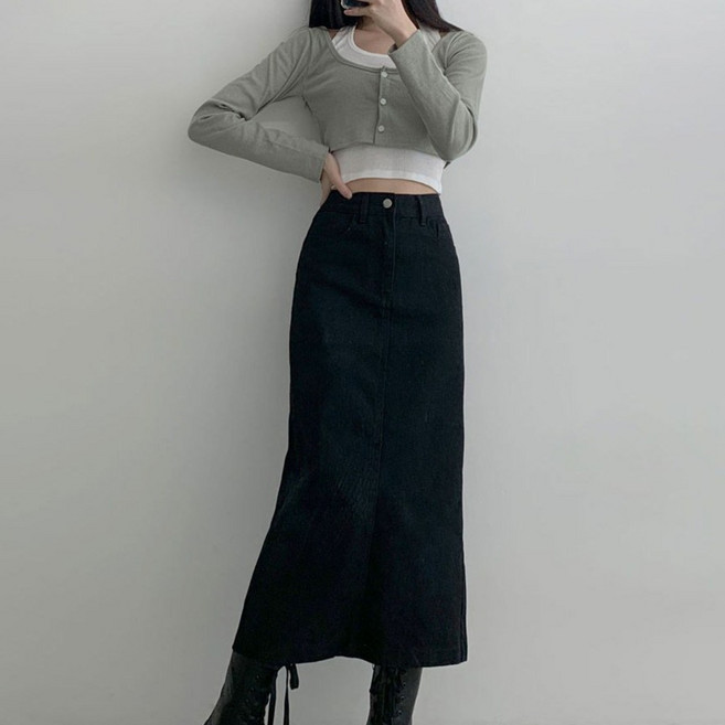 부기샵 숏&롱 2단기장 여성 롱 스커트 헤이블 코튼 롱 스커트