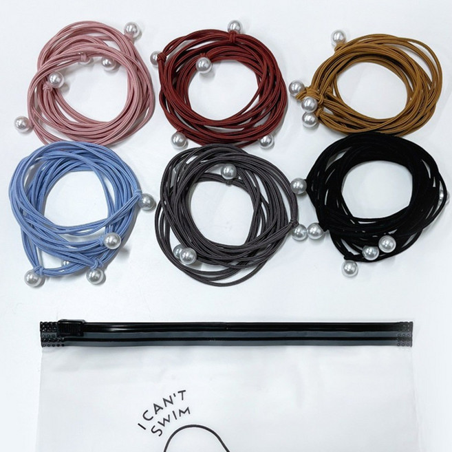 미다미 [30P지퍼백세트] 고탄력 심플 펄진주 3줄 머리끈 고무줄