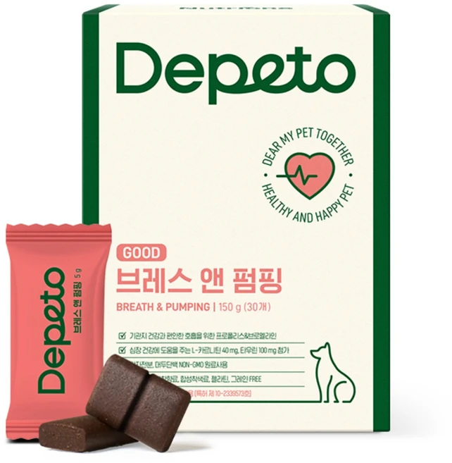 디페토 강아지 기관지 심장 면역 영양제 굿 브레스앤펌핑 150g, 30정, 심장/간, 1개 - 쿠팡