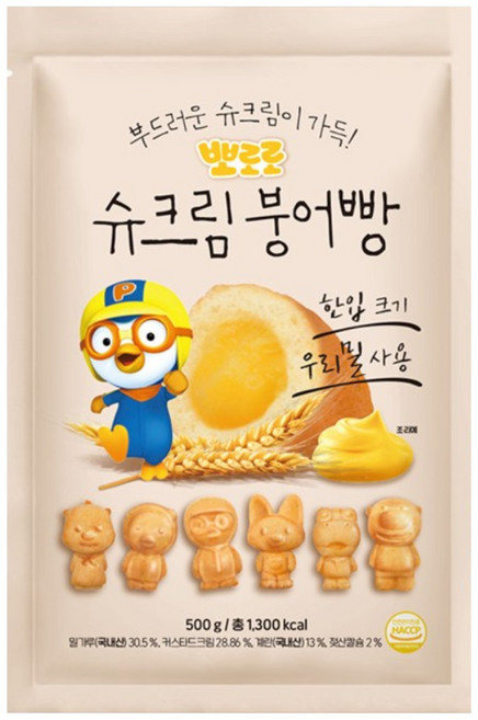뽀로로 우리밀 슈크림빵, 12개, 500g