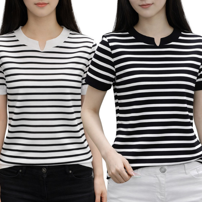 벨로에 여성 여름 스트라이프 반팔티 줄무늬 반팔 티셔츠 2종 세트