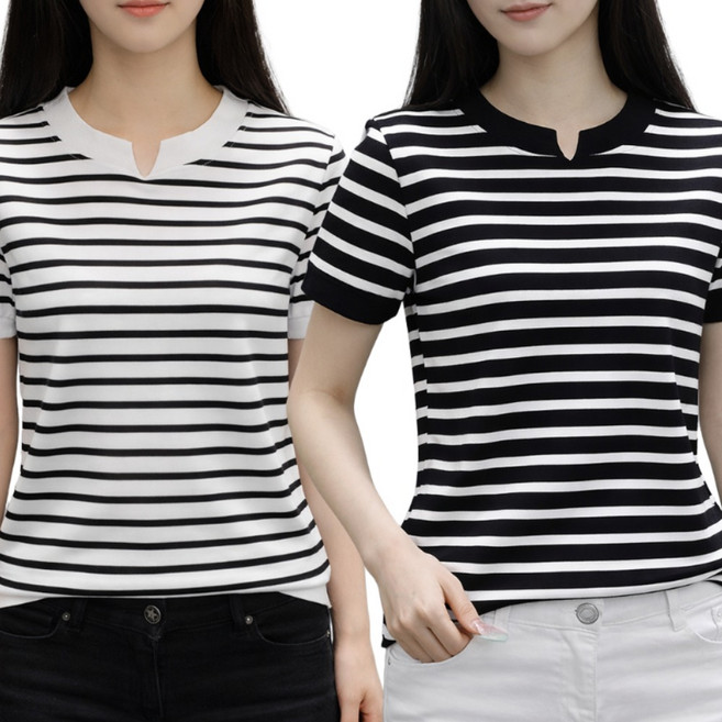 벨로에 여성 여름 스트라이프 반팔티 줄무늬 반팔 티셔츠 2종 세트