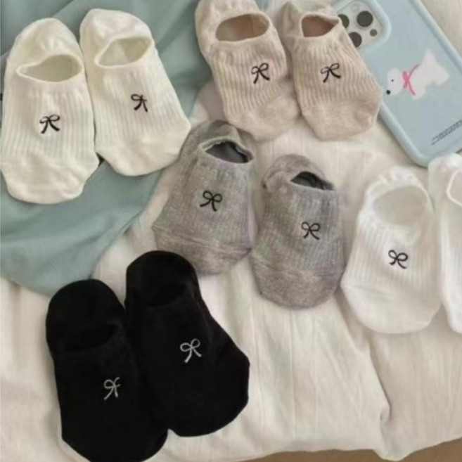 럽니드삭스 5켤레 여성용 골지 리본 덧신