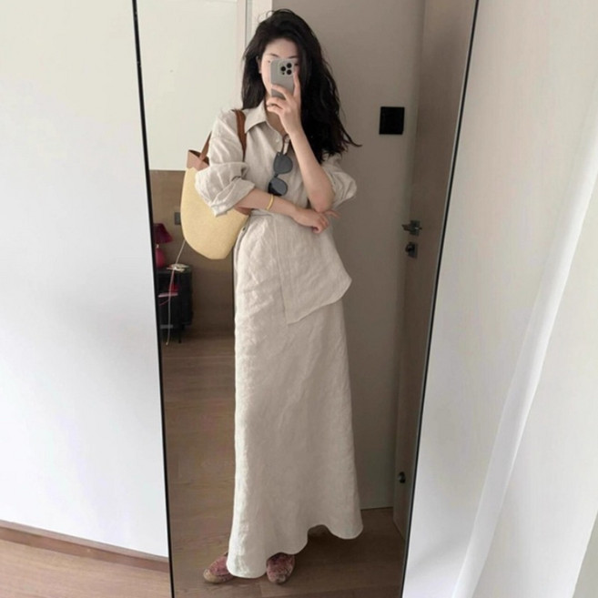 ZAJA 여성 셔츠 롱 스커트 세트 투피스 캐주얼 봄여름 데일리