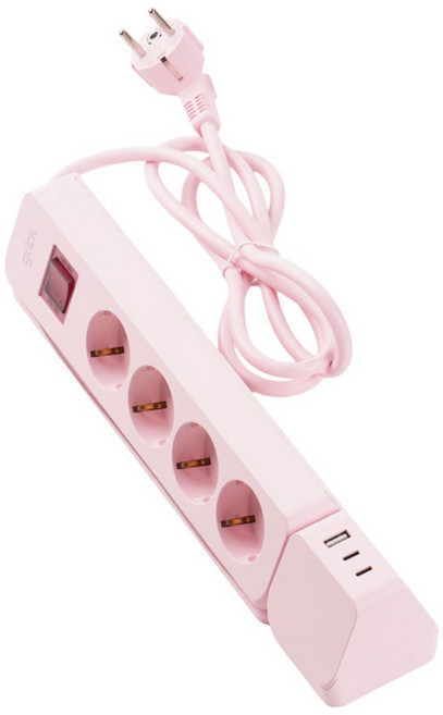 지클릭커 멀티마스터 롤플러스 고용량 4000W C타입 USB 멀티탭 4구 NB70PD, 핑크, 1개, 1.5m