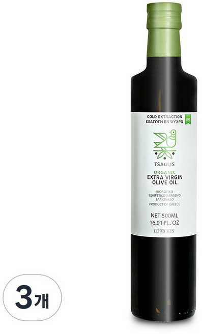 챠글리스 그리스 코로네이키 유기농 냉추출 엑스트라버진 올리브오일, 3개, 500ml