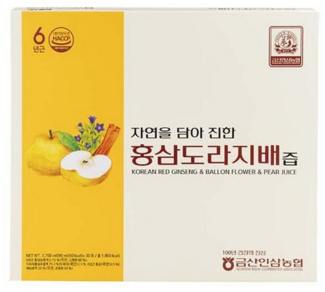 [금산인삼농협] 국산 홍삼 도라지 배즙, 30개, 90ml