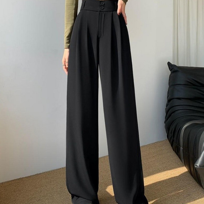 모몰라티 여성 정장 바지 핀턱 와이드핏 밴딩 슬랙스 팬