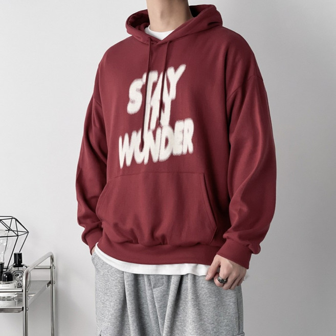 오프앤 [기모선택] 국산 특양면 원더 레터링 오버핏 후드티