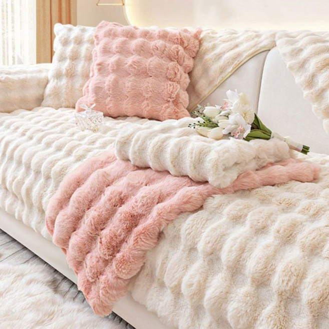 디한스 보들보들 토끼털 쇼파 커버 패드 2인용 3인용 4인용 5인용, 화이트, 1개