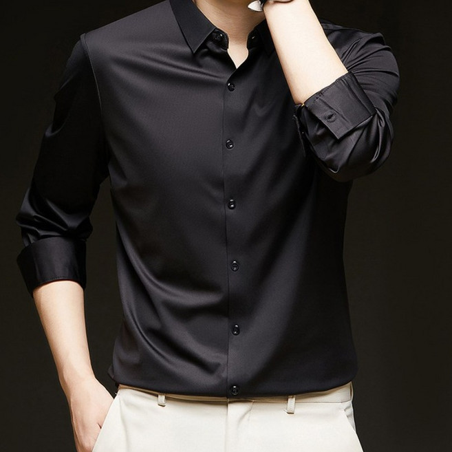 ANYOU 남성 다림질 면제 셔츠 고탄력 긴팔 직장인 상무 셔츠