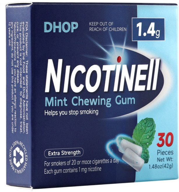 페퍼민트향 캔디 니코틴 츄잉껌 금연보조 니코틴 1mg 무설탕 쿨민트맛 엑스트라 스트렝스, 30개, 1.4g