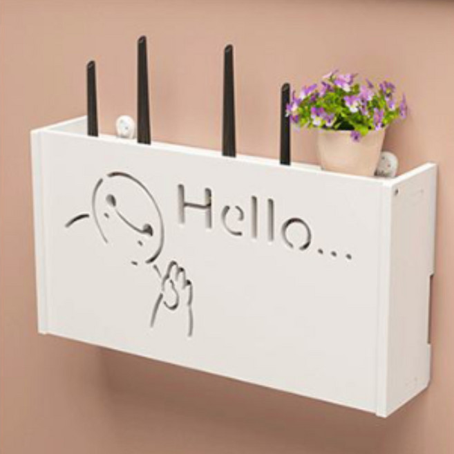 공유기 수납함 펀칭 프리 가정용 TV 셋톱박스 선반 벽걸이 와이파이 수납 가림대, 1개, 다이하쿠 라지