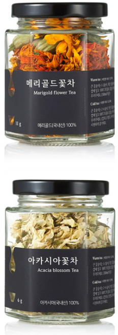 채온 하루맑음 꽃차 2종 선물세트 + 쇼핑백, 1세트, 메리골드 11g + 아카시아 6g