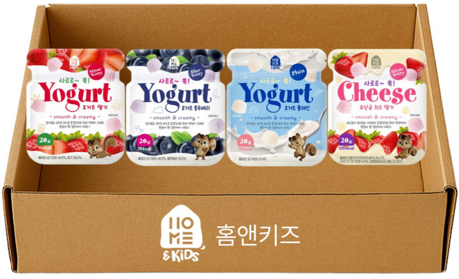 [홈앤키즈] 사르르쏙 요거트 4종 혼합, 1세트, 80g, 딸기+블루베리+플레인+치즈딸기