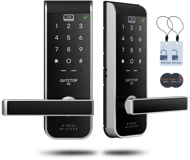 게이트탑 무타공 도어락 K8 카드키 4P 세트 고객직접설치, K8 (카드키 4P)
